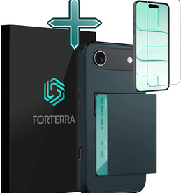 Forterra Forterra iPhone Air Hoesje Pashouder Hard Met Screenprotector - Donker Blauw