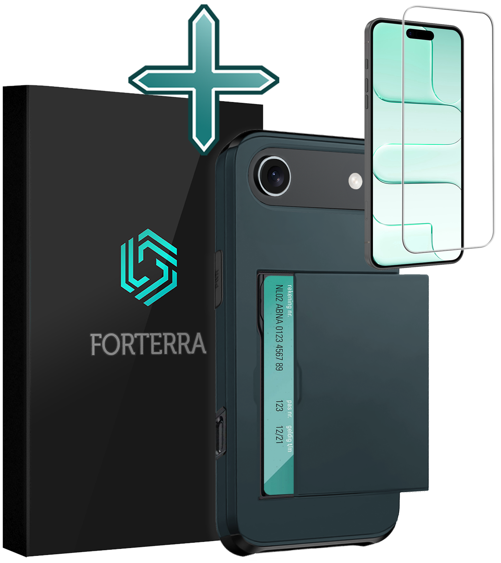 Forterra Forterra iPhone Air Hoesje Pashouder Hard Met Screenprotector - Donker Blauw