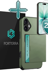 Forterra Forterra iPhone 17 Hoesje Pashouder Hard Met 2x Screenprotector - Donker Groen