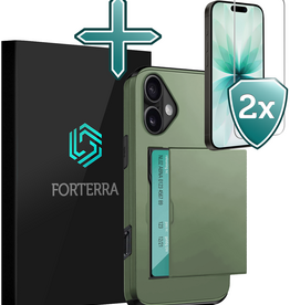 Forterra Forterra iPhone 17 Hoesje Pashouder Hard Met 2x Screenprotector - Donker Groen