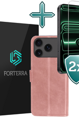 Forterra Forterra iPhone 17 Pro Max Hoesje Bookcase Met 2x Screenprotector - Rose Goud