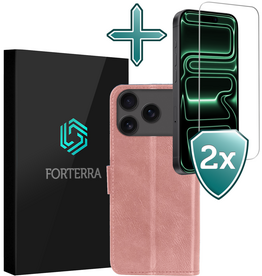 Forterra Forterra iPhone 17 Pro Max Hoesje Bookcase Met 2x Screenprotector - Rose Goud