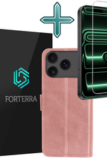 Forterra Forterra iPhone 17 Pro Max Hoesje Bookcase Met Screenprotector - Rose Goud