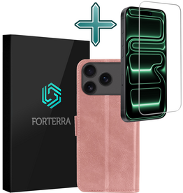Forterra Forterra iPhone 17 Pro Max Hoesje Bookcase Met Screenprotector - Rose Goud