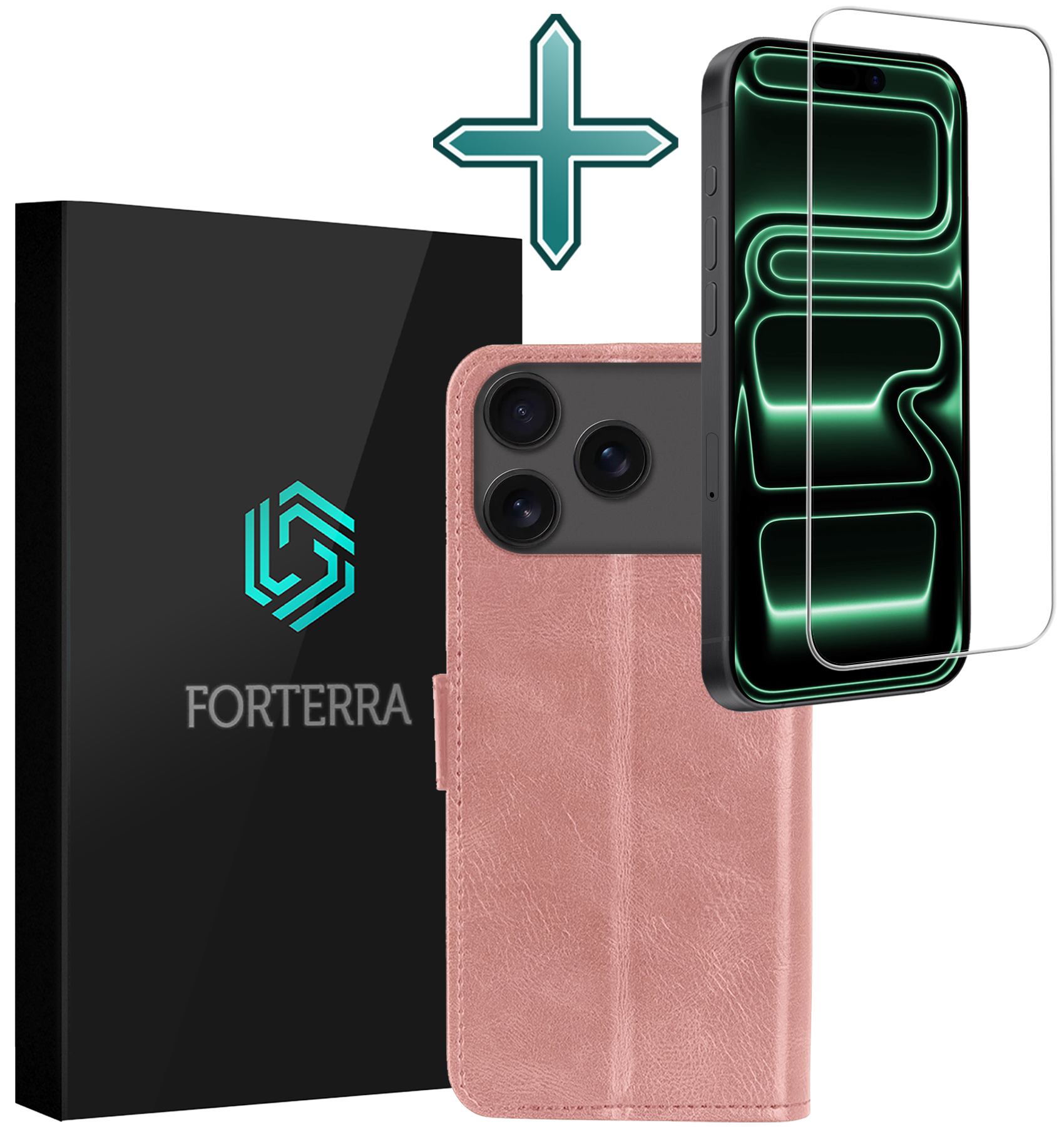 Forterra Forterra iPhone 17 Pro Max Hoesje Bookcase Met Screenprotector - Rose Goud