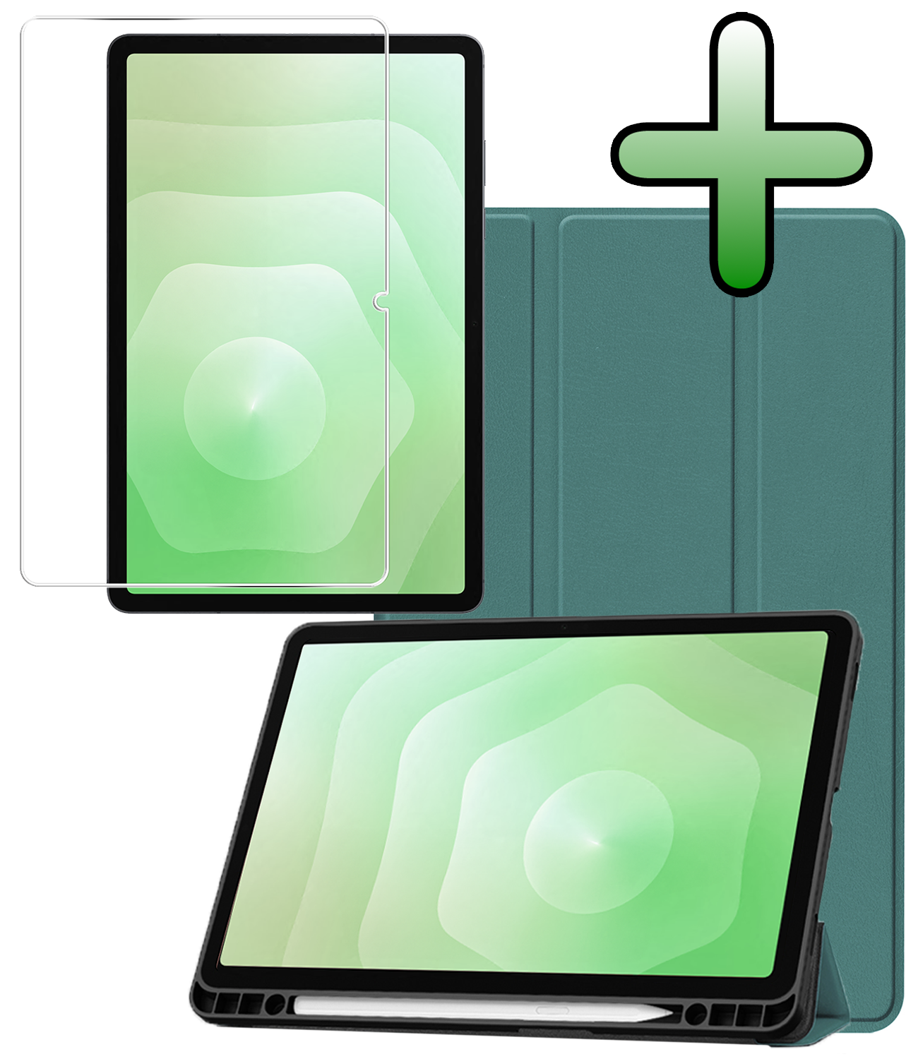 BASEY. BASEY. Samsung Galaxy Tab S11 Hoesje Met Uitsparing S Pen Met Screenprotector - Donkergroen