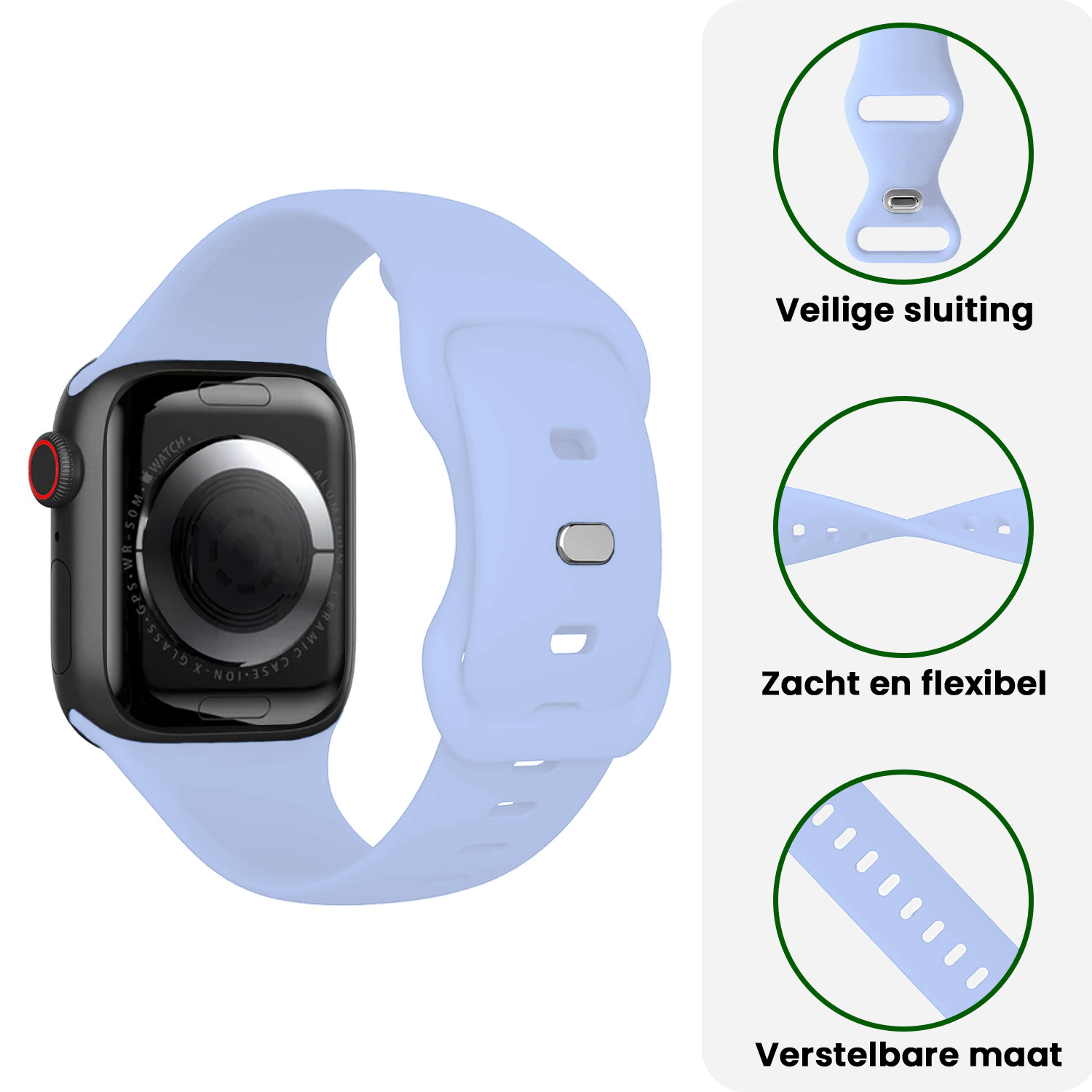 BASEY. BASEY. Apple Watch Bandje Siliconen Verstelbaar (38/40/41 mm) - Baby Blauw