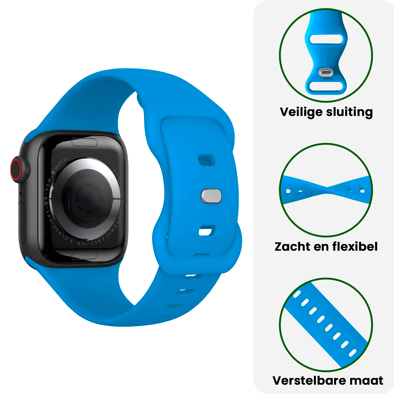 BASEY. BASEY. Apple Watch Bandje Siliconen Verstelbaar (38/40/41 mm) - Blauw