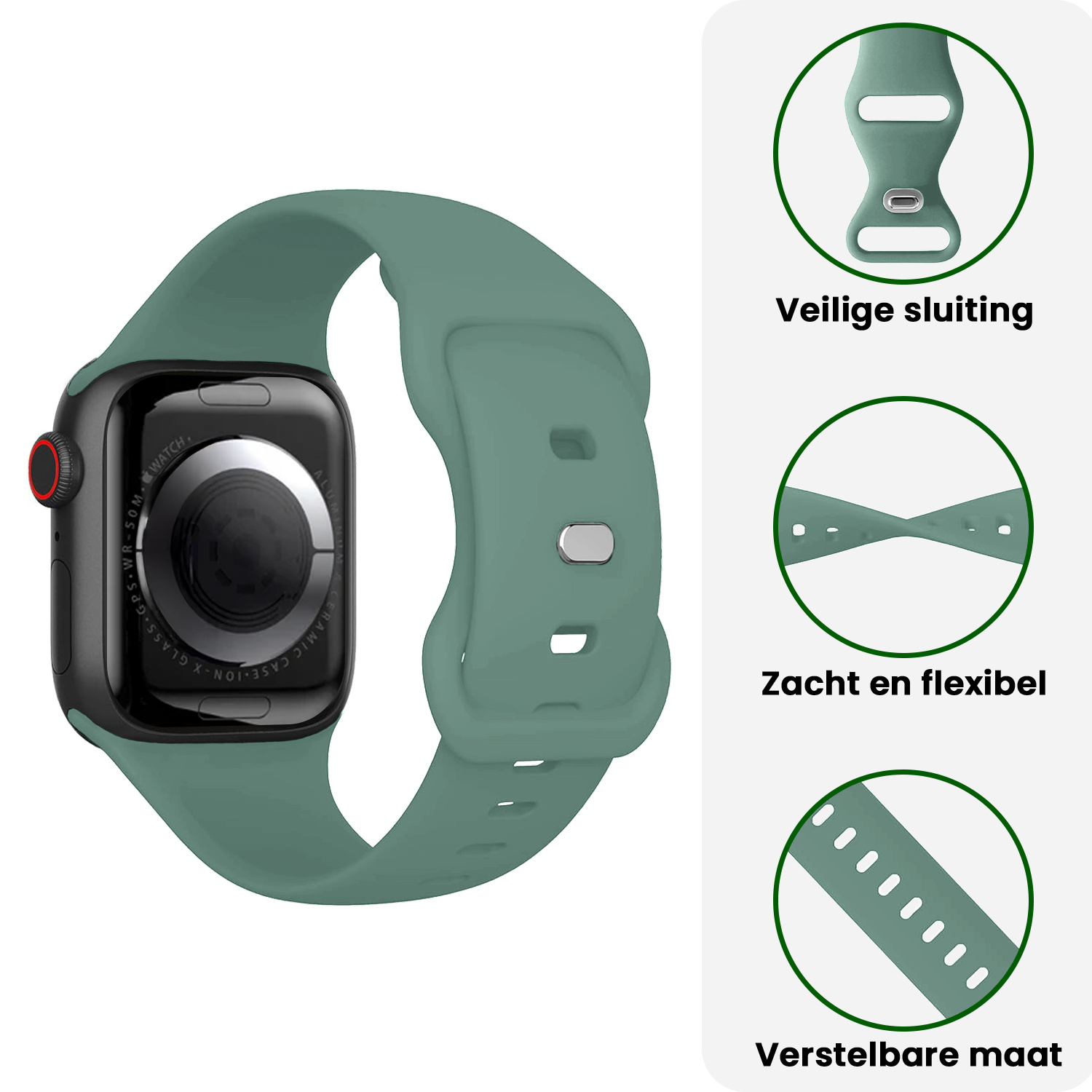 BASEY. BASEY. Apple Watch Bandje Siliconen Verstelbaar (38/40/41 mm) - Cactus