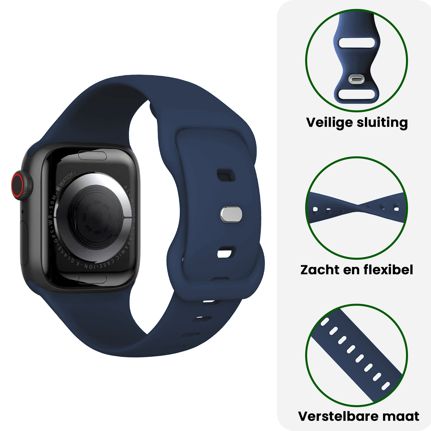 BASEY. BASEY. Apple Watch Bandje Siliconen Verstelbaar (38/40/41 mm) - Donkerblauw