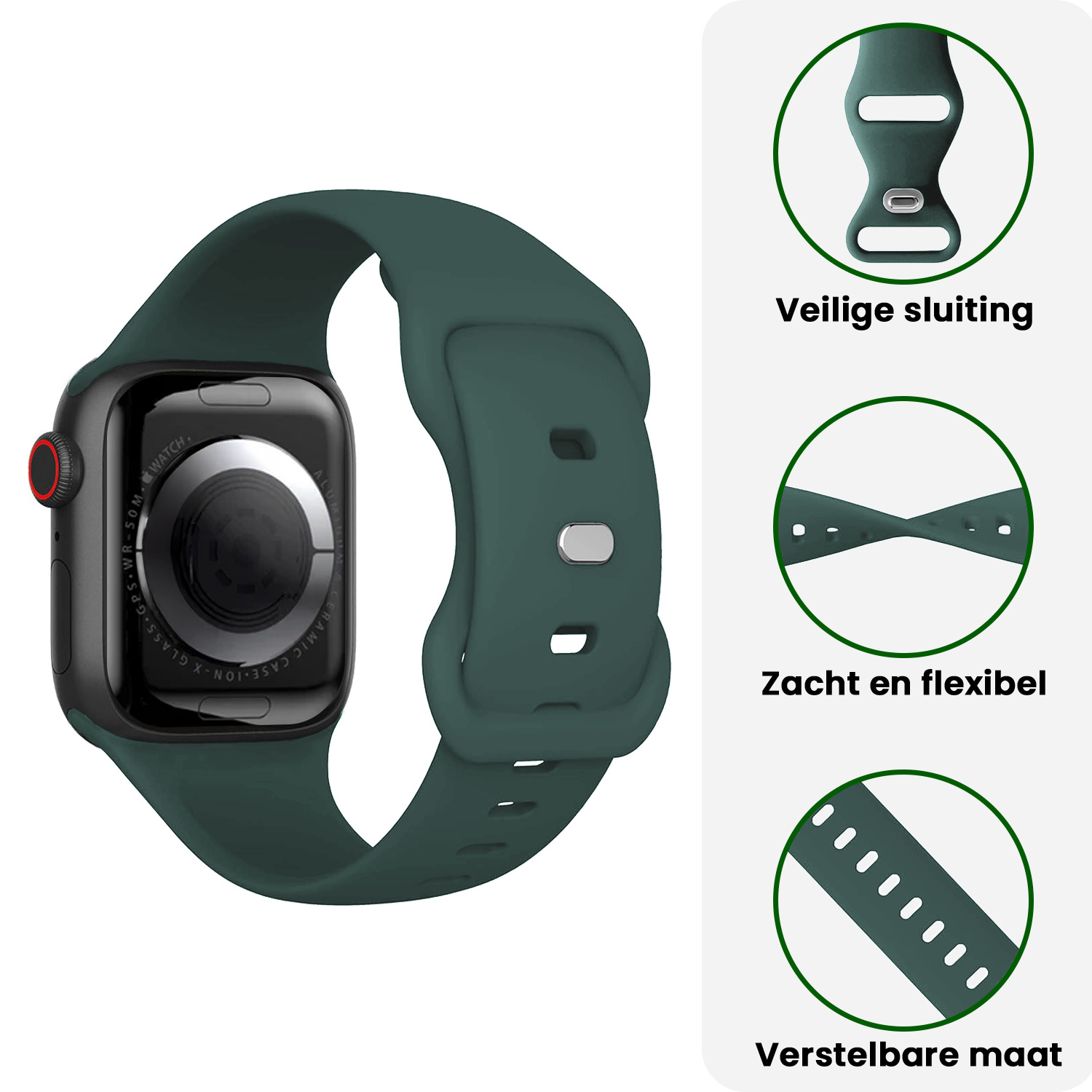BASEY. BASEY. Apple Watch Bandje Siliconen Verstelbaar (38/40/41 mm) - Donkergroen