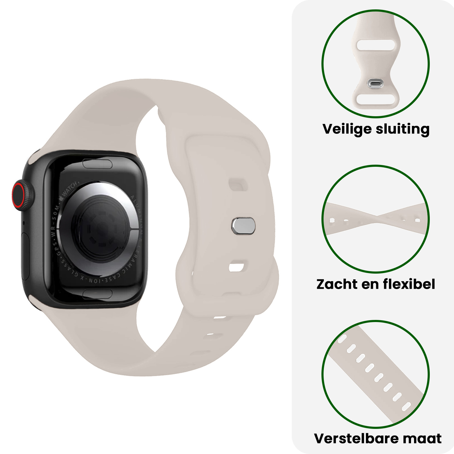 BASEY. BASEY. Apple Watch Bandje Siliconen Verstelbaar (38/40/41 mm) - Ivoor