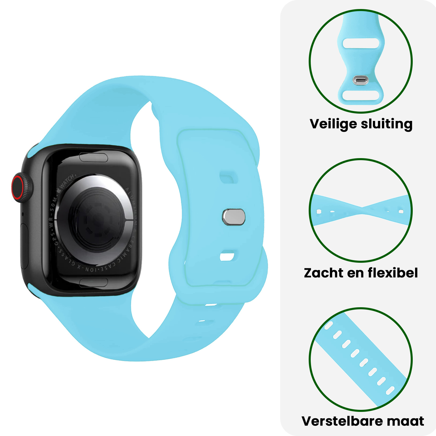 BASEY. BASEY. Apple Watch Bandje Siliconen Verstelbaar (38/40/41 mm) - Lichtblauw