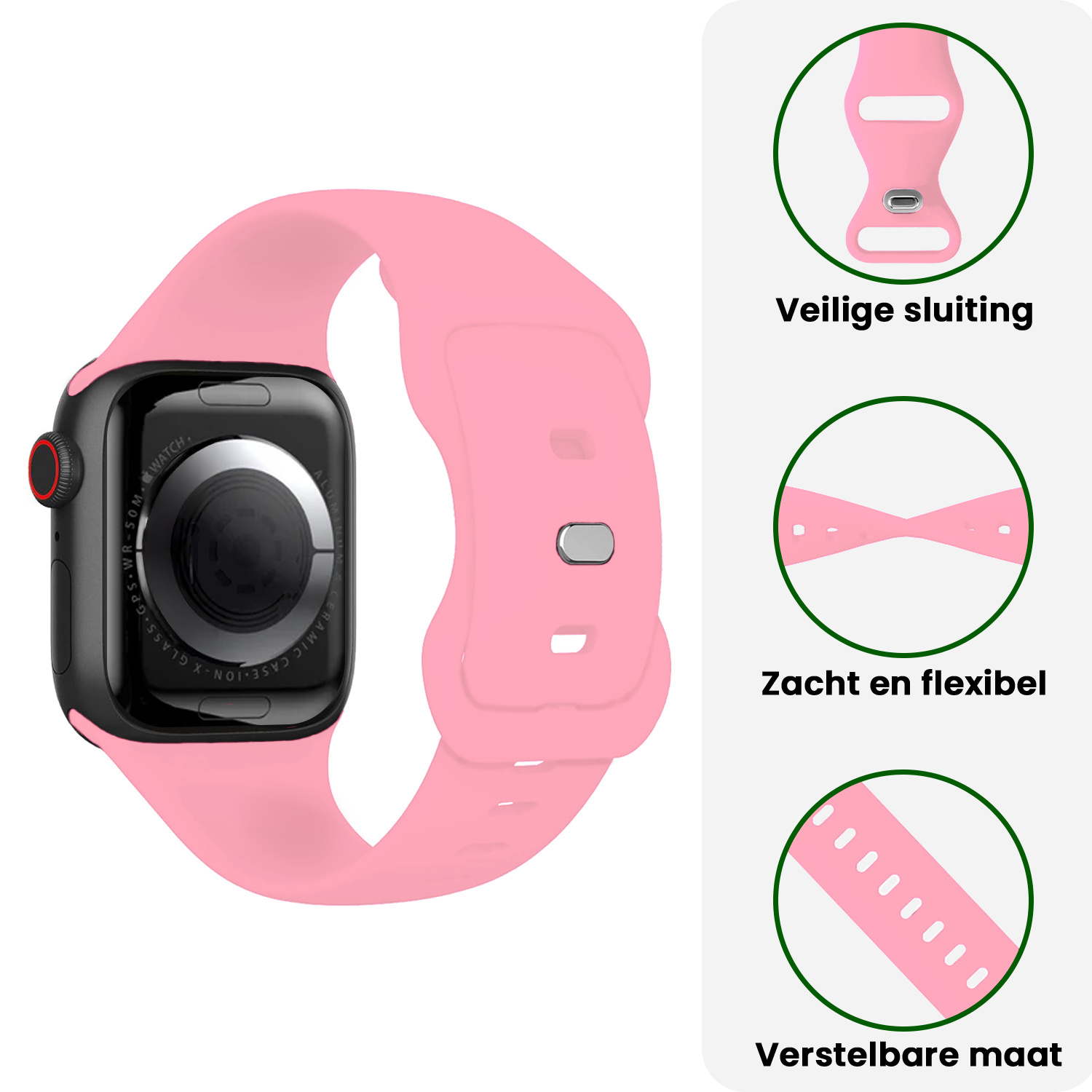 BASEY. BASEY. Apple Watch Bandje Siliconen Verstelbaar (38/40/41 mm) - Roze