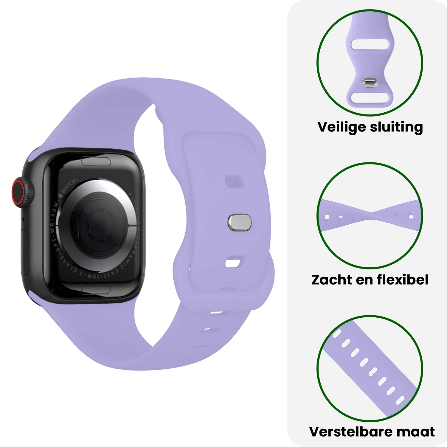 BASEY. BASEY. Apple Watch Bandje Siliconen Verstelbaar (38/40/41 mm) - Violet