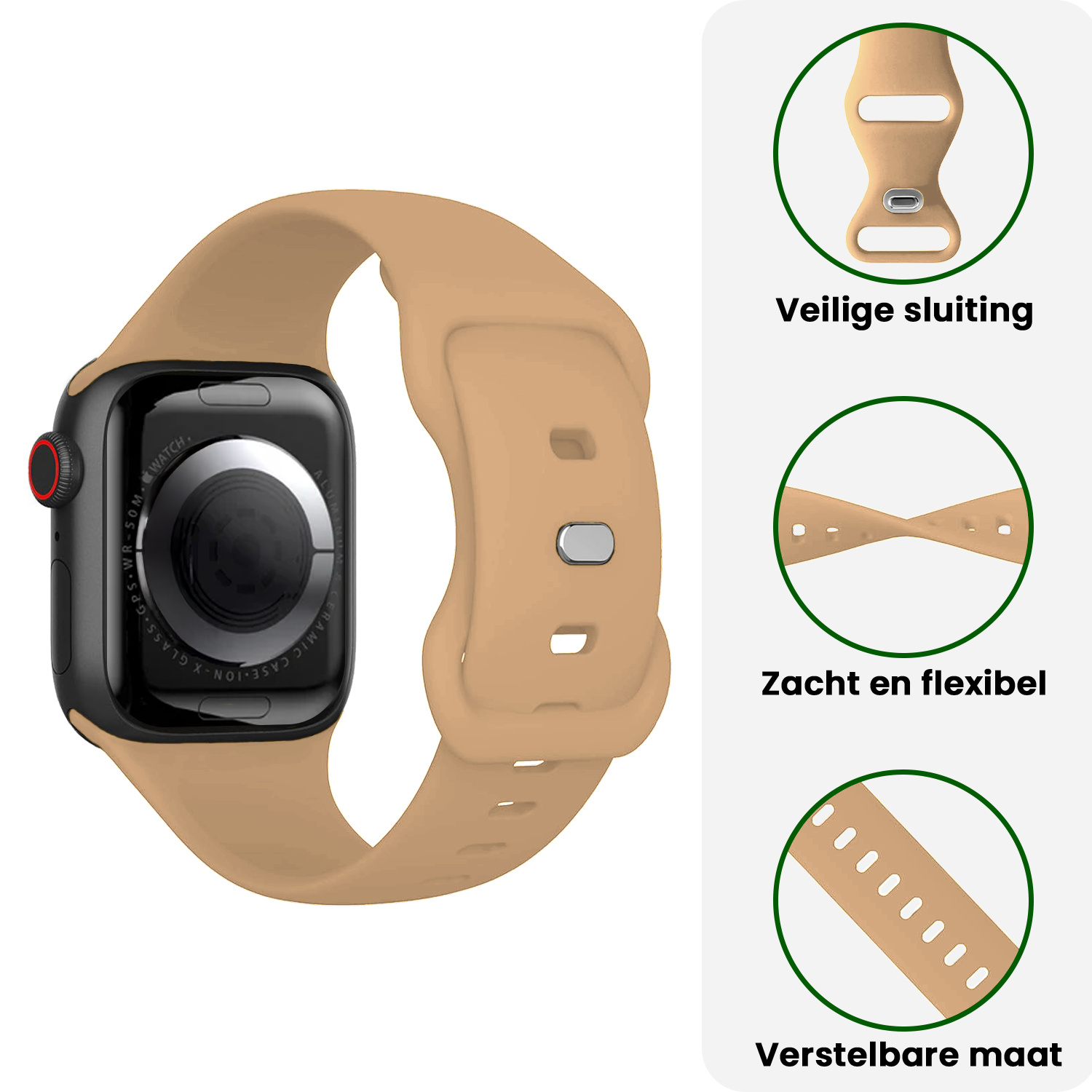BASEY. BASEY. Apple Watch Bandje Siliconen Verstelbaar (38/40/41 mm) - Walnoot