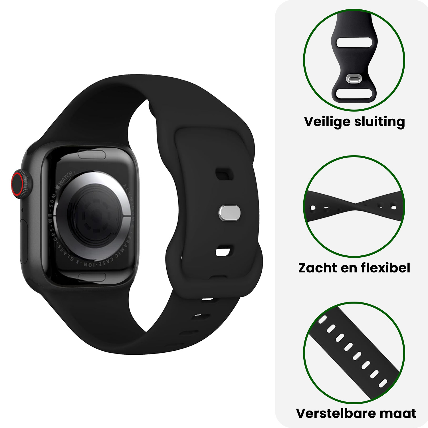 BASEY. BASEY. Apple Watch Bandje Siliconen Verstelbaar (38/40/41 mm) - Zwart