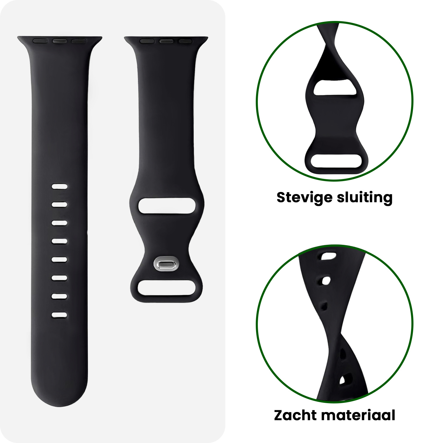 BASEY. BASEY. Apple Watch Bandje Siliconen Verstelbaar (38/40/41 mm) - Zwart