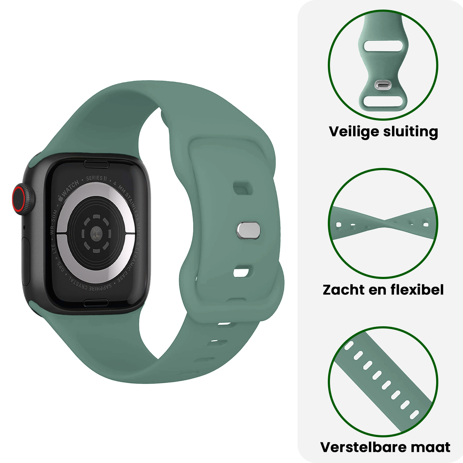 BASEY. BASEY. Apple Watch Bandje Siliconen Verstelbaar (42/44/45/46 mm) - Cactus