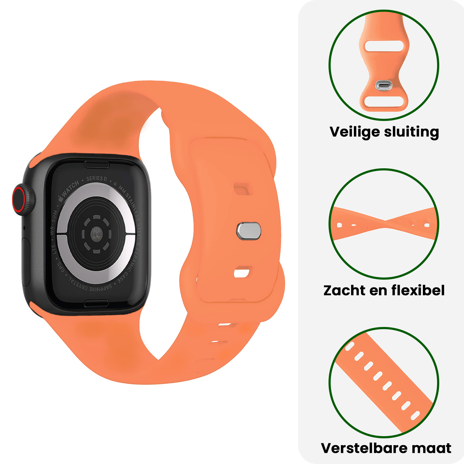 BASEY. BASEY. Apple Watch Bandje Siliconen Verstelbaar (42/44/45/46 mm) - Calendula