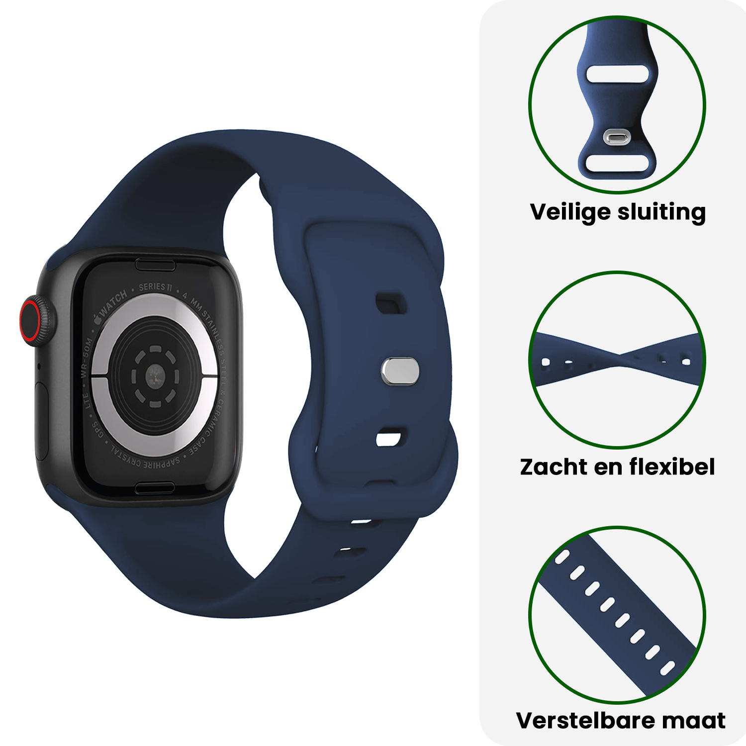 BASEY. BASEY. Apple Watch Bandje Siliconen Verstelbaar (42/44/45/46 mm) - Donkerblauw