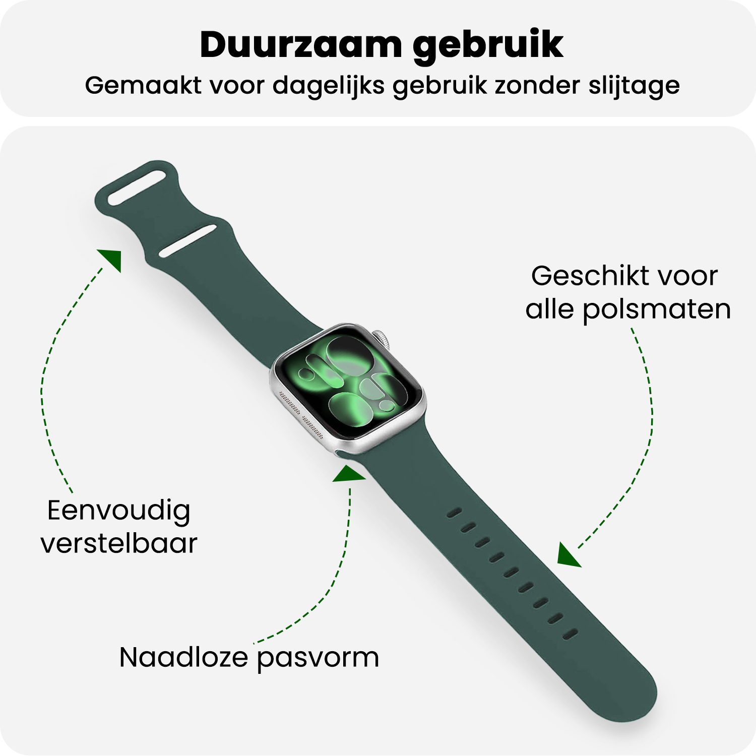 BASEY. BASEY. Apple Watch Bandje Siliconen Verstelbaar (42/44/45/46 mm) - Donkergroen