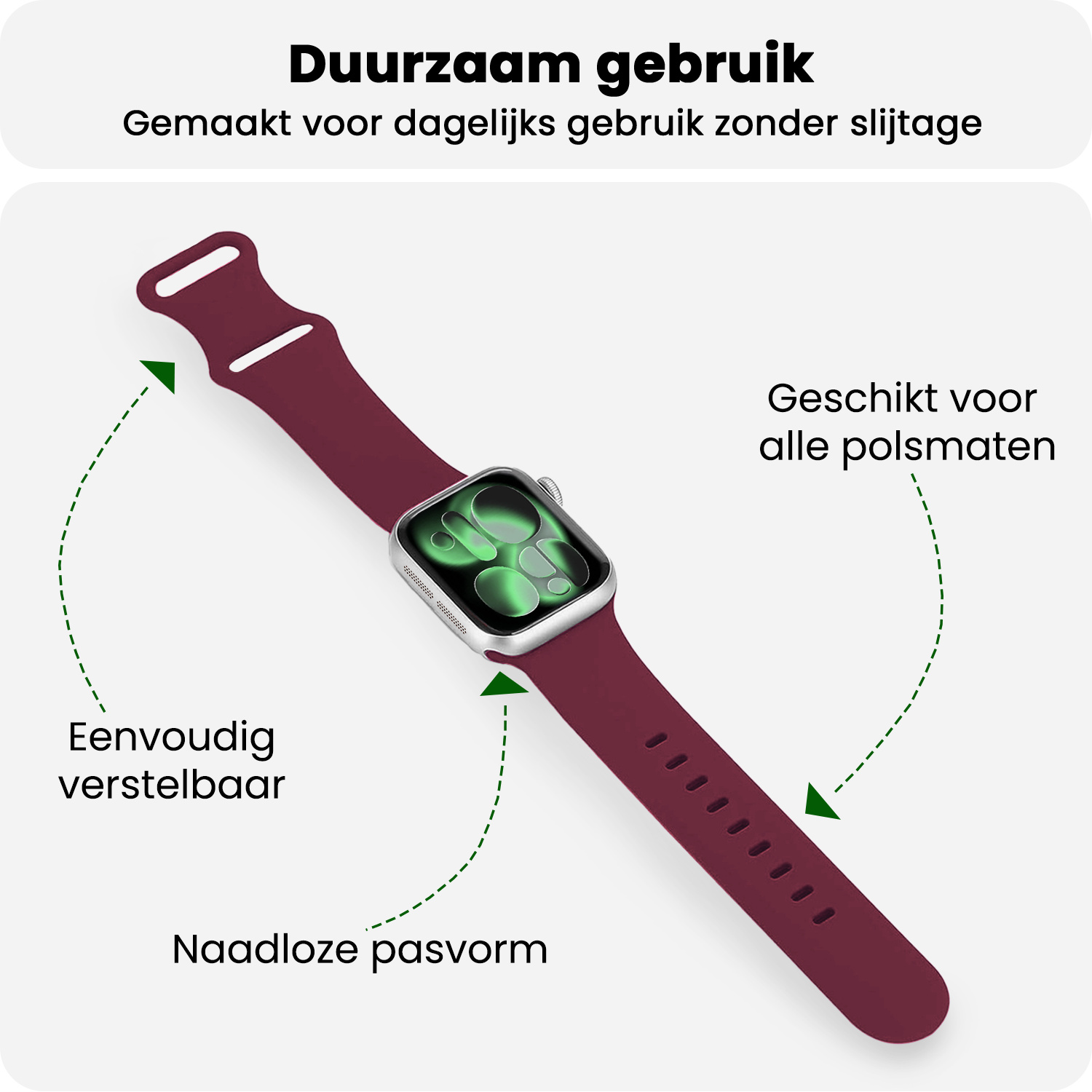 BASEY. BASEY. Apple Watch Bandje Siliconen Verstelbaar (42/44/45/46 mm) - Donker Rood