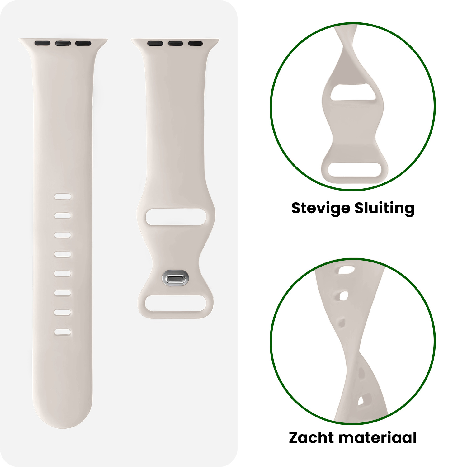 BASEY. BASEY. Apple Watch Bandje Siliconen Verstelbaar (42/44/45/46 mm) - Ivoor