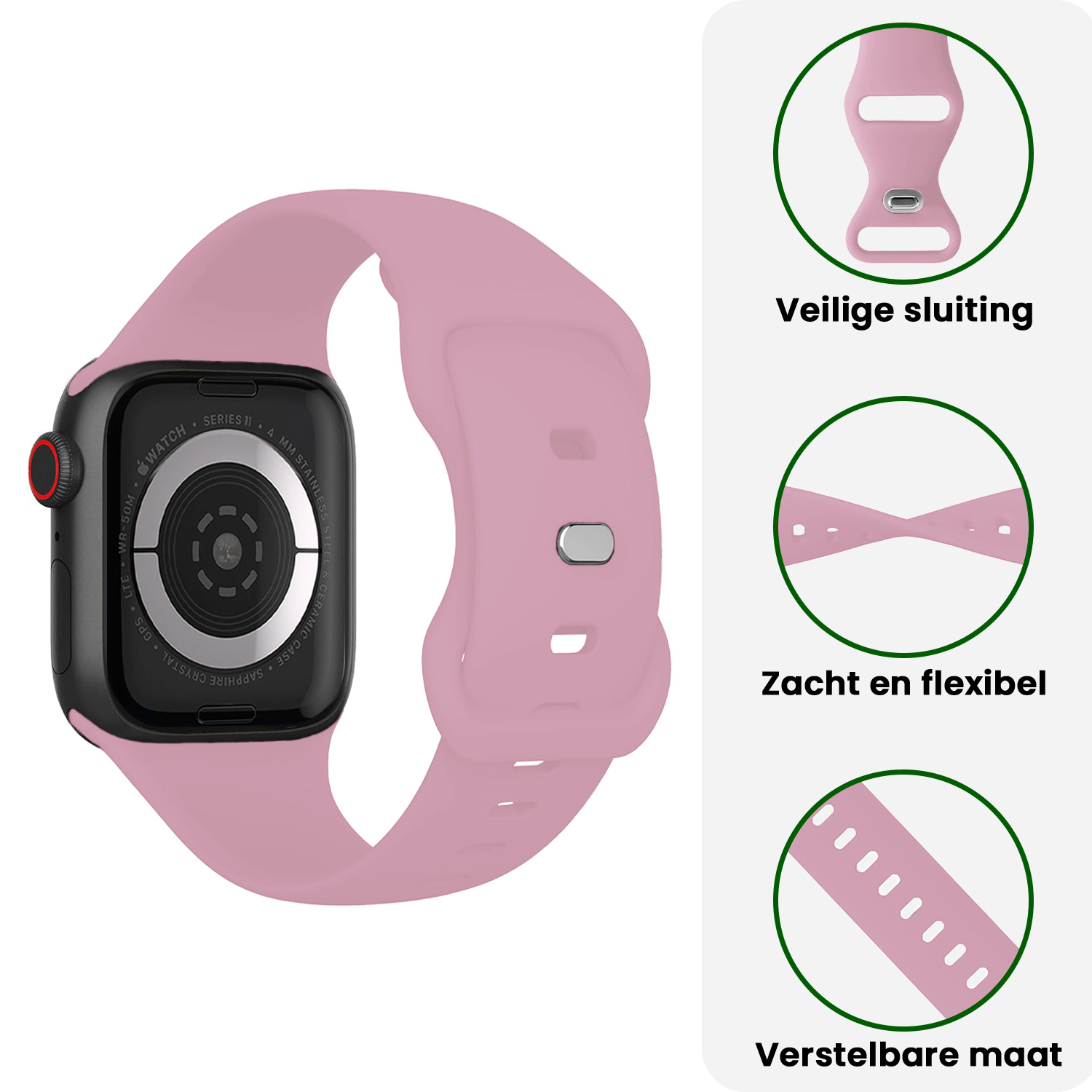BASEY. BASEY. Apple Watch Bandje Siliconen Verstelbaar (42/44/45/46 mm) - Lila
