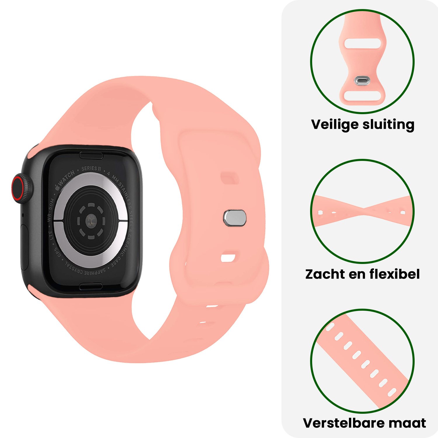 BASEY. BASEY. Apple Watch Bandje Siliconen Verstelbaar (42/44/45/46 mm) - Mint