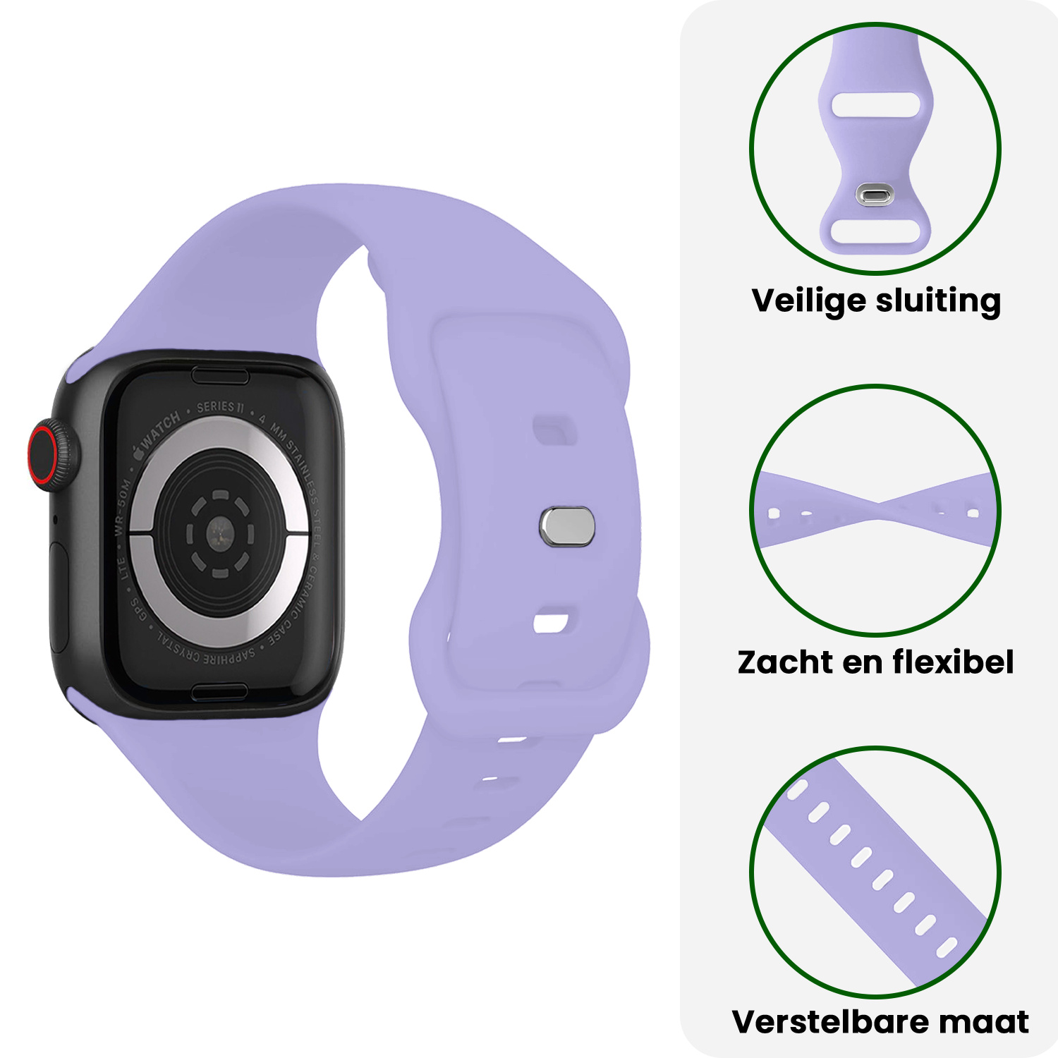 BASEY. BASEY. Apple Watch Bandje Siliconen Verstelbaar (42/44/45/46 mm) - Violet