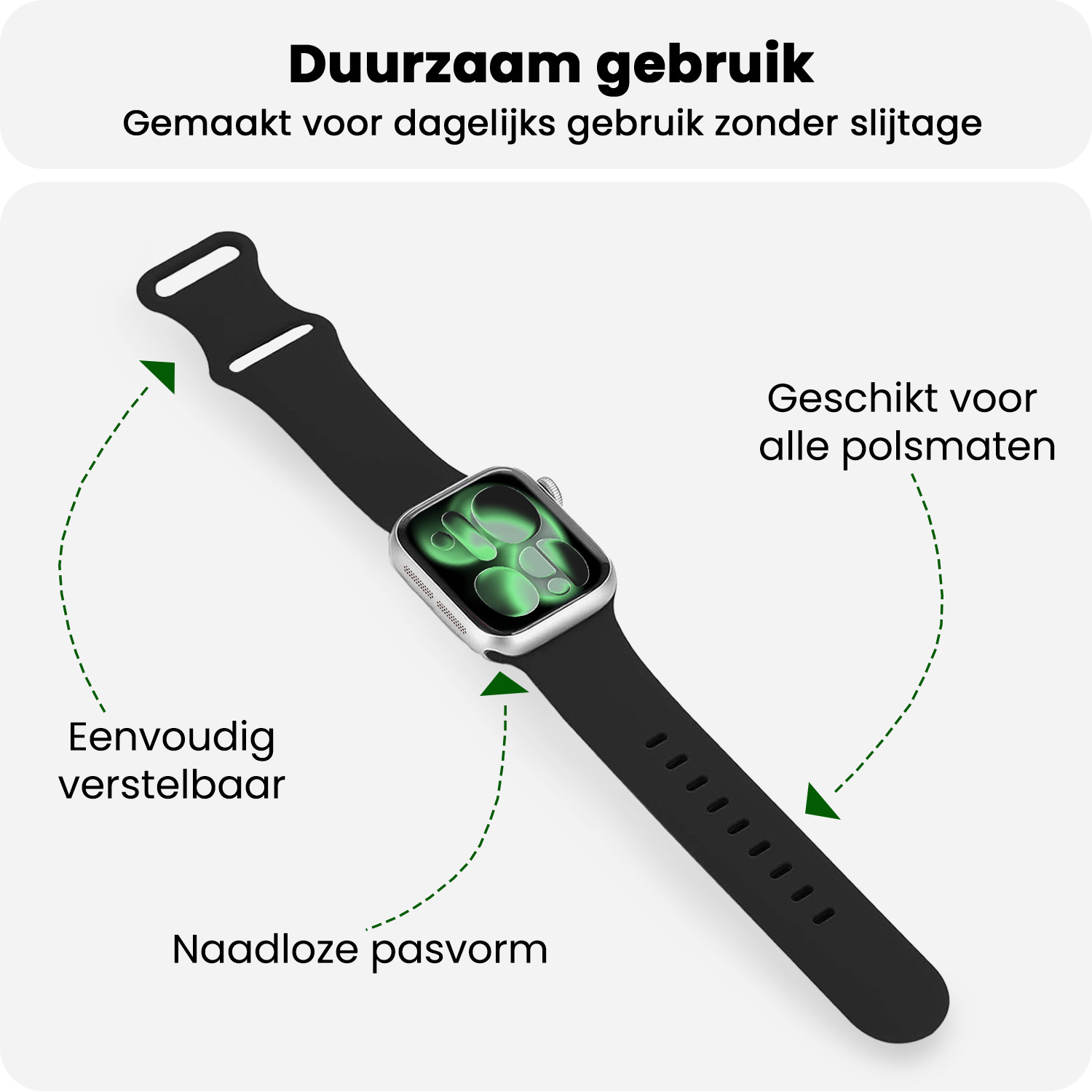 BASEY. BASEY. Apple Watch Bandje Siliconen Verstelbaar (42/44/45/46 mm) - Zwart