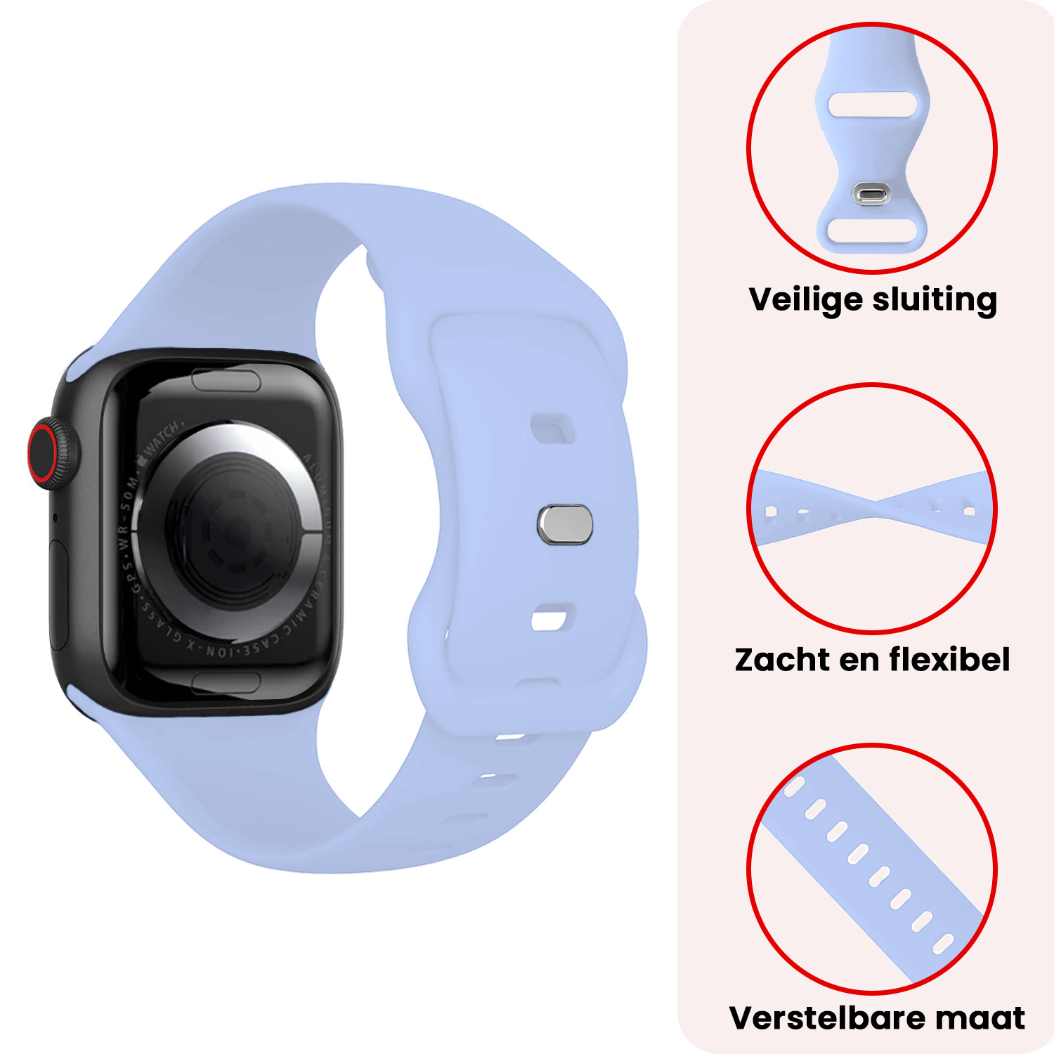 NoXx NoXx Apple Watch Bandje Siliconen Verstelbaar (38/40/41 mm) - Baby Blauw