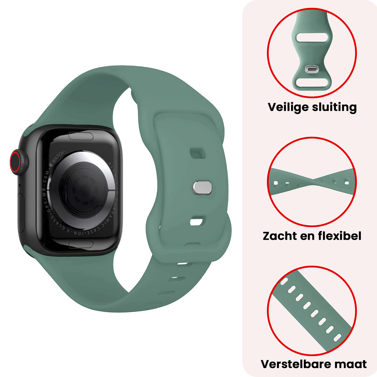 NoXx NoXx Apple Watch Bandje Siliconen Verstelbaar (38/40/41 mm) - Cactus
