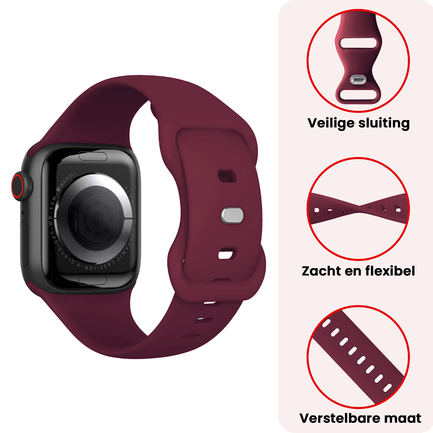 NoXx NoXx Apple Watch Bandje Siliconen Verstelbaar (38/40/41 mm) - Donker Rood