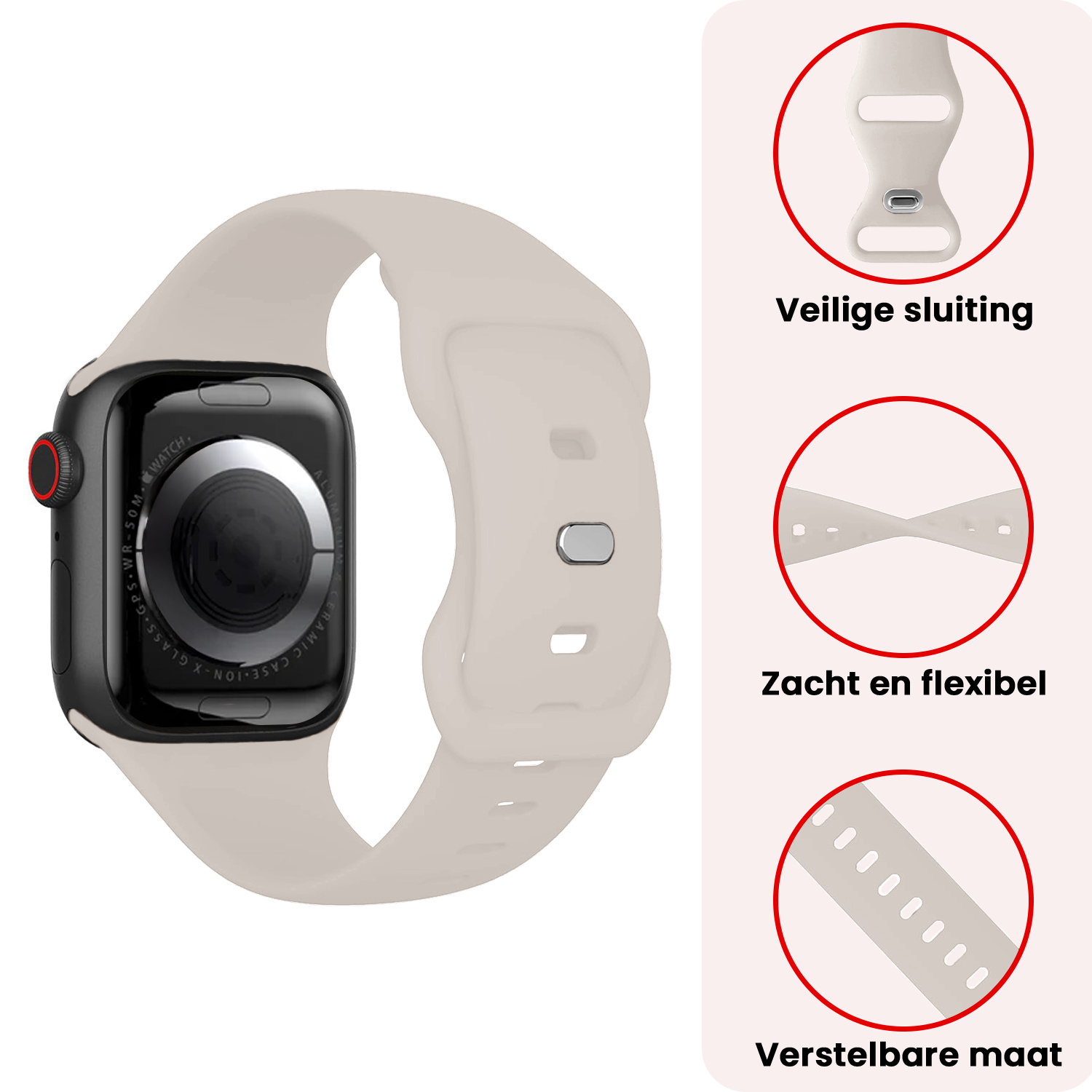 NoXx NoXx Apple Watch Bandje Siliconen Verstelbaar (38/40/41 mm) - Ivoor