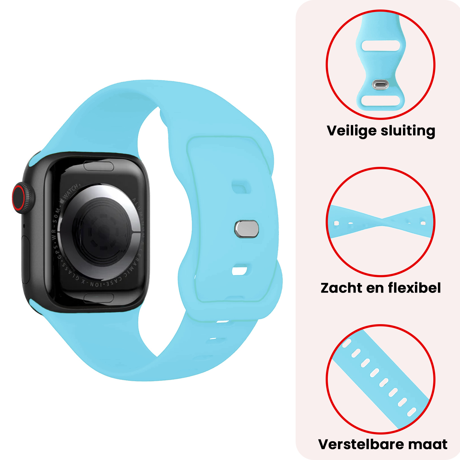 NoXx NoXx Apple Watch Bandje Siliconen Verstelbaar (38/40/41 mm) - Lichtblauw