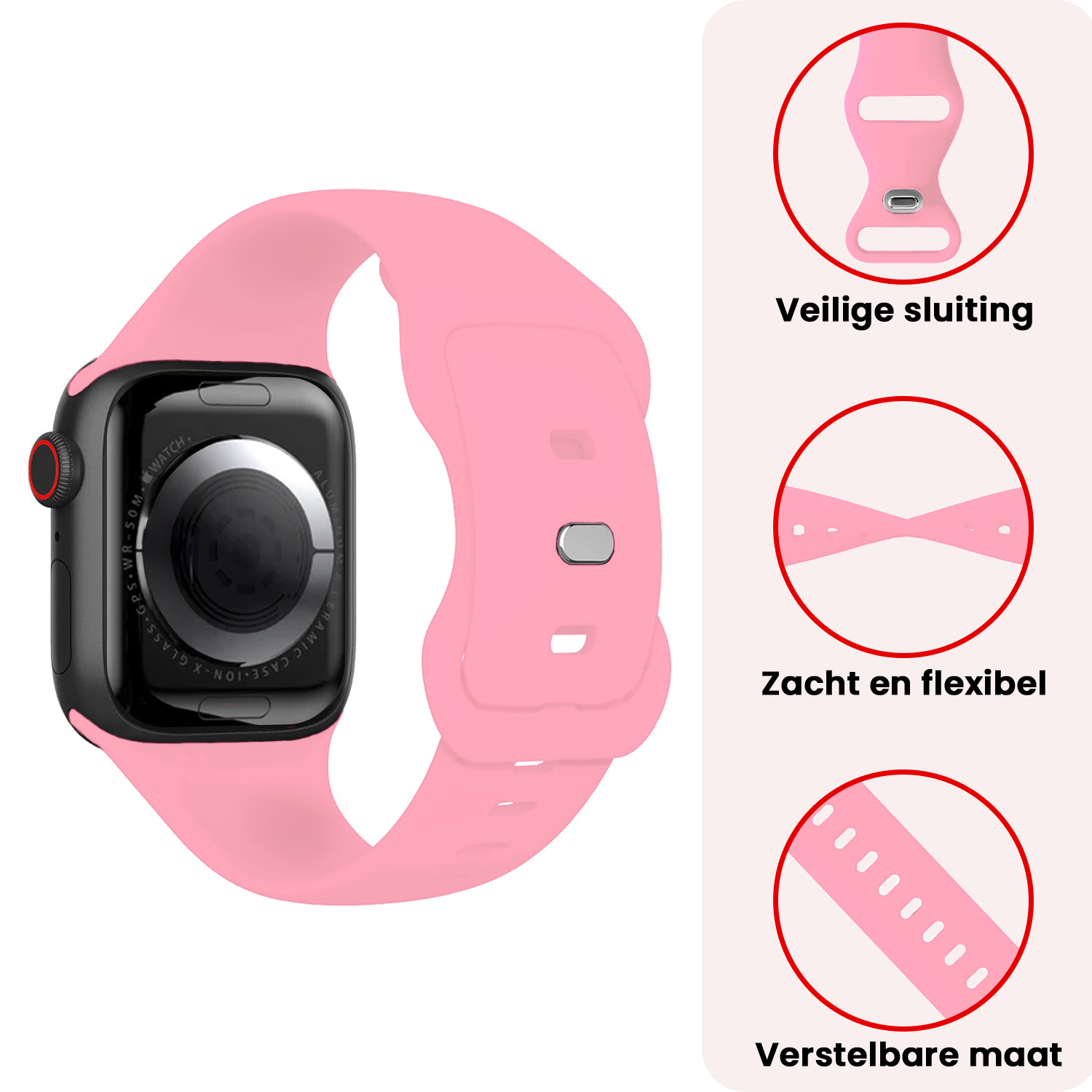 NoXx NoXx Apple Watch Bandje Siliconen Verstelbaar (38/40/41 mm) - Roze