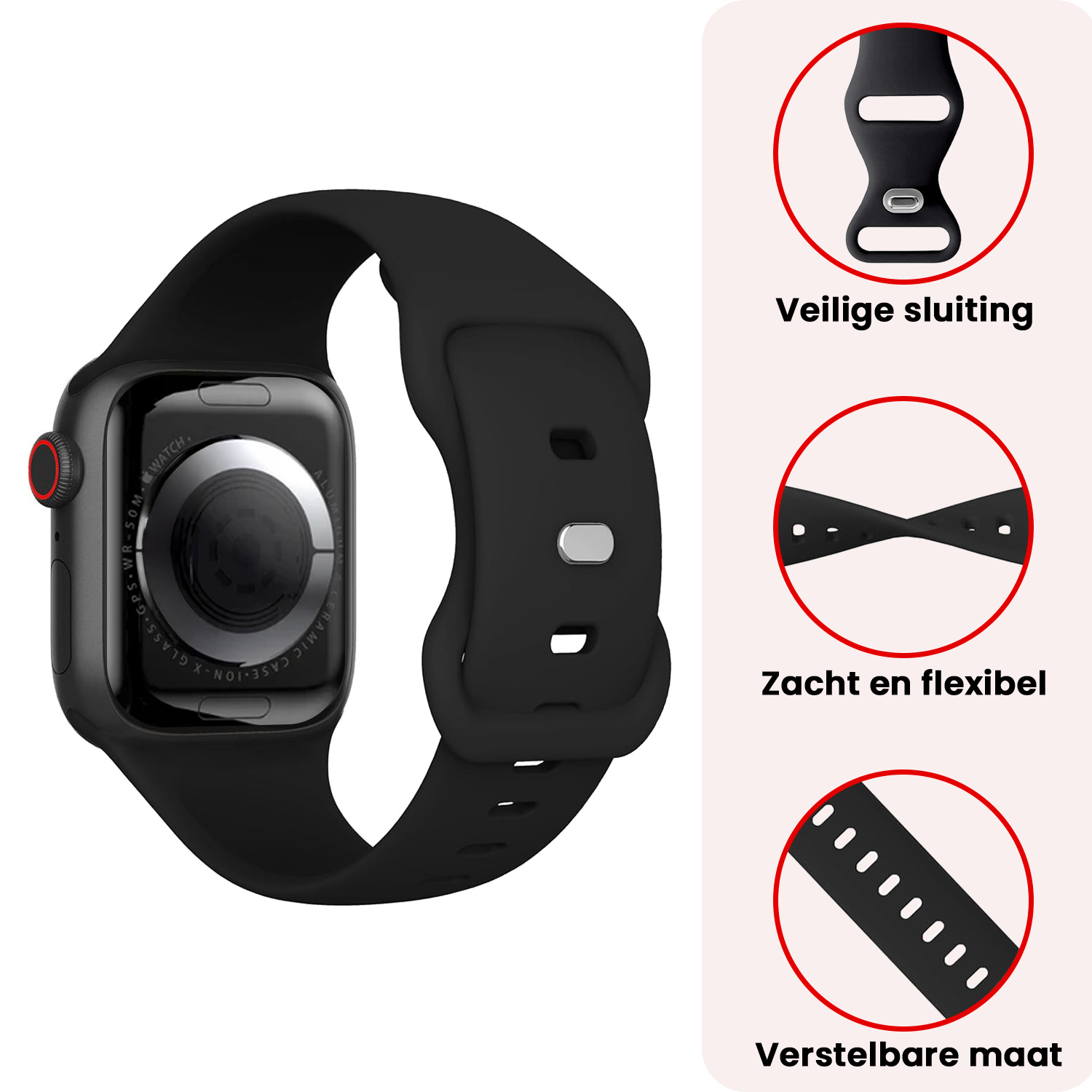 NoXx NoXx Apple Watch Bandje Siliconen Verstelbaar (38/40/41 mm) - Zwart