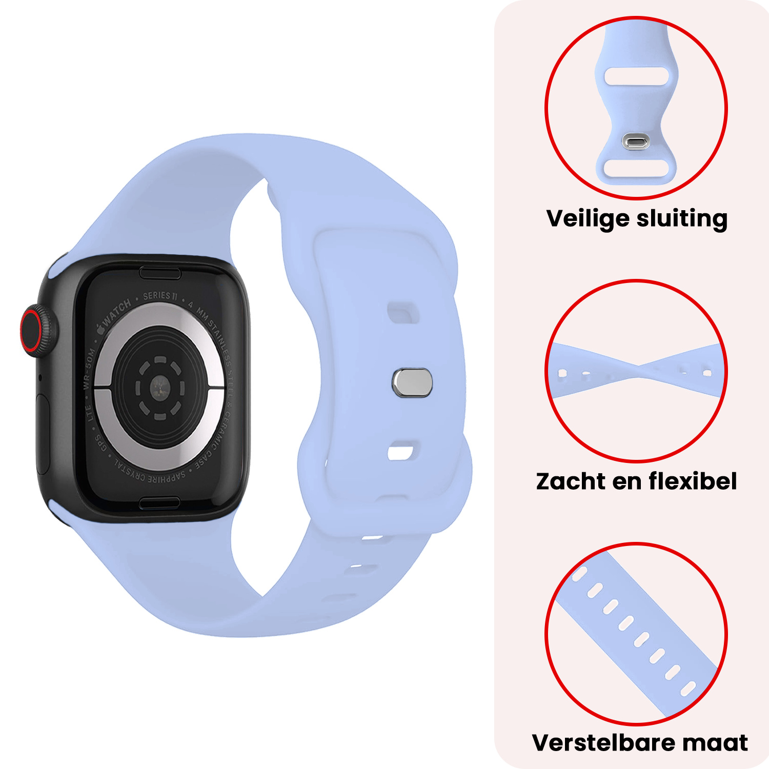 NoXx NoXx Apple Watch Bandje Siliconen Verstelbaar (42/44/45/46 mm) - Baby Blauw