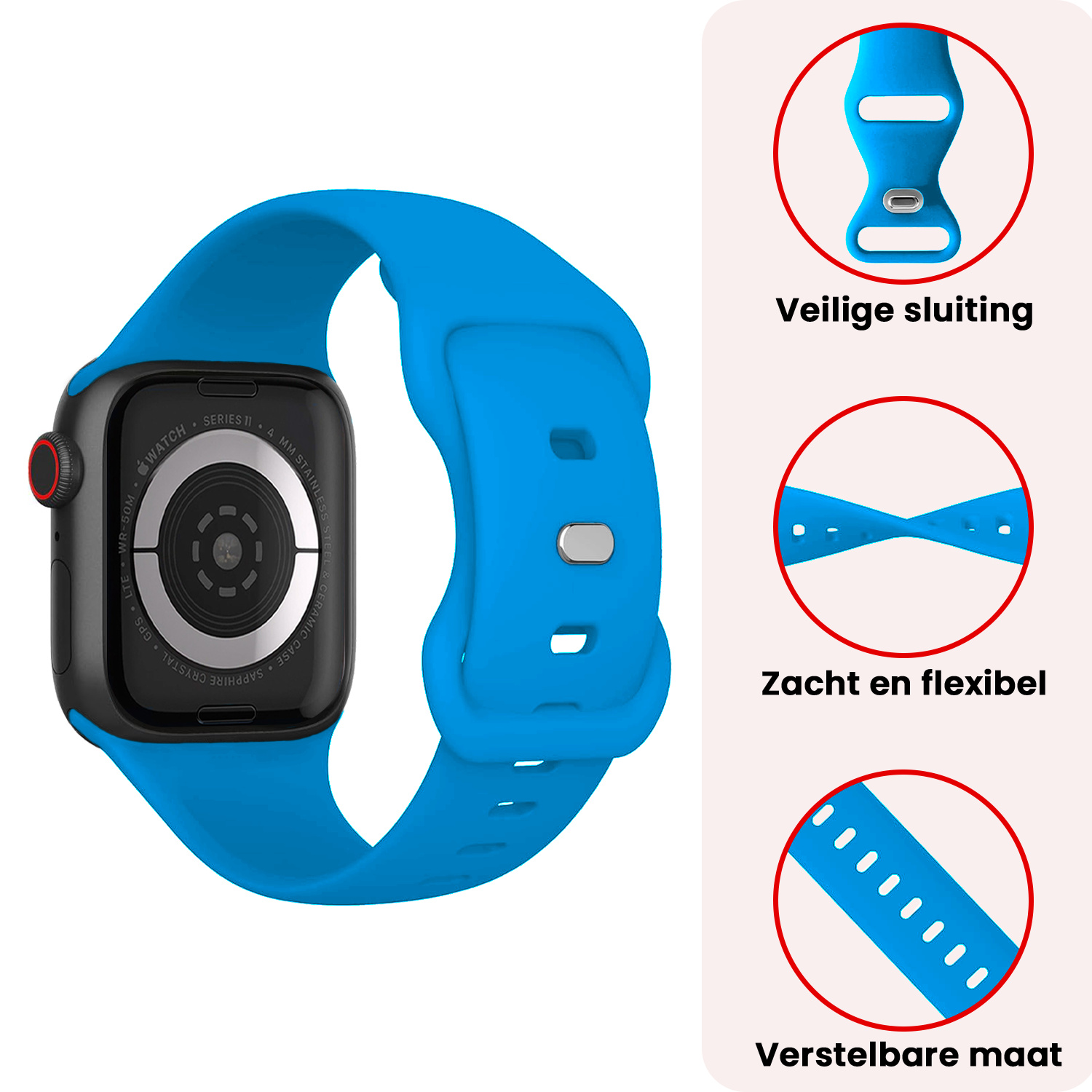 NoXx NoXx Apple Watch Bandje Siliconen Verstelbaar (42/44/45/46 mm) - Blauw