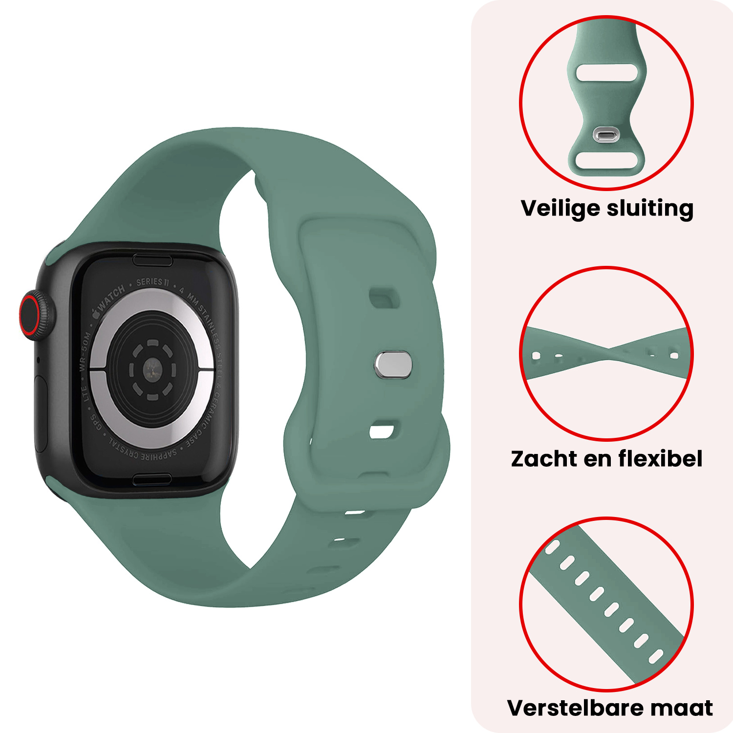NoXx NoXx Apple Watch Bandje Siliconen Verstelbaar (42/44/45/46 mm) - Cactus