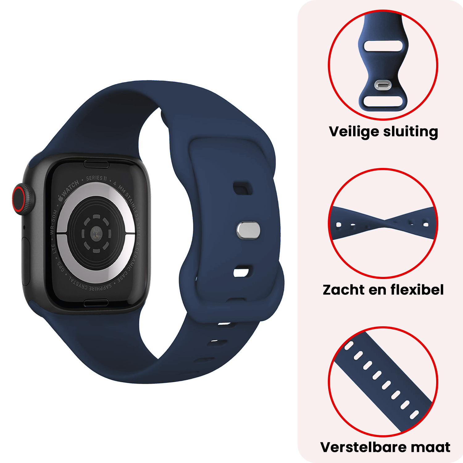 NoXx NoXx Apple Watch Bandje Siliconen Verstelbaar (42/44/45/46 mm) - Donkerblauw