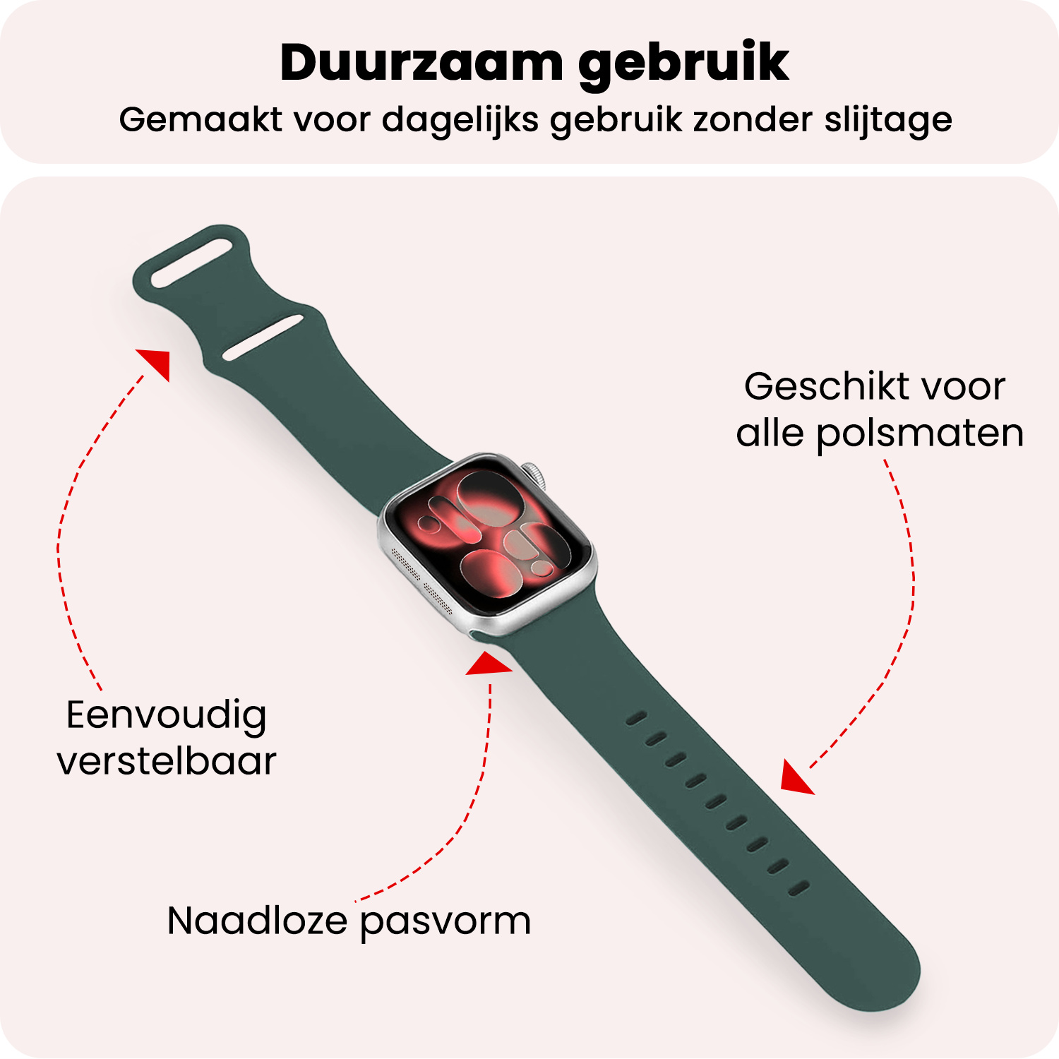 NoXx NoXx Apple Watch Bandje Siliconen Verstelbaar (42/44/45/46 mm) - Donkergroen