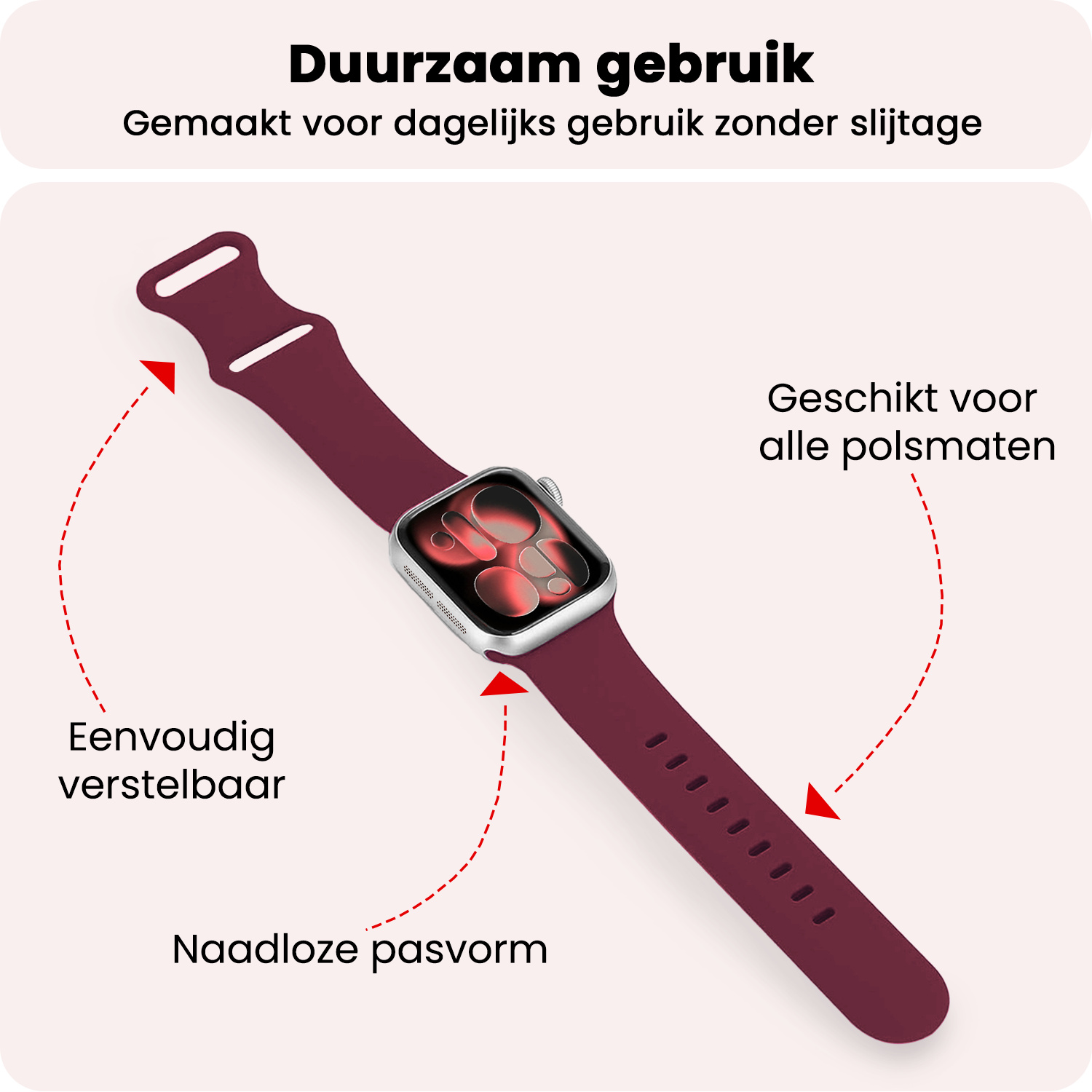 NoXx NoXx Apple Watch Bandje Siliconen Verstelbaar (42/44/45/46 mm) - Donker Rood