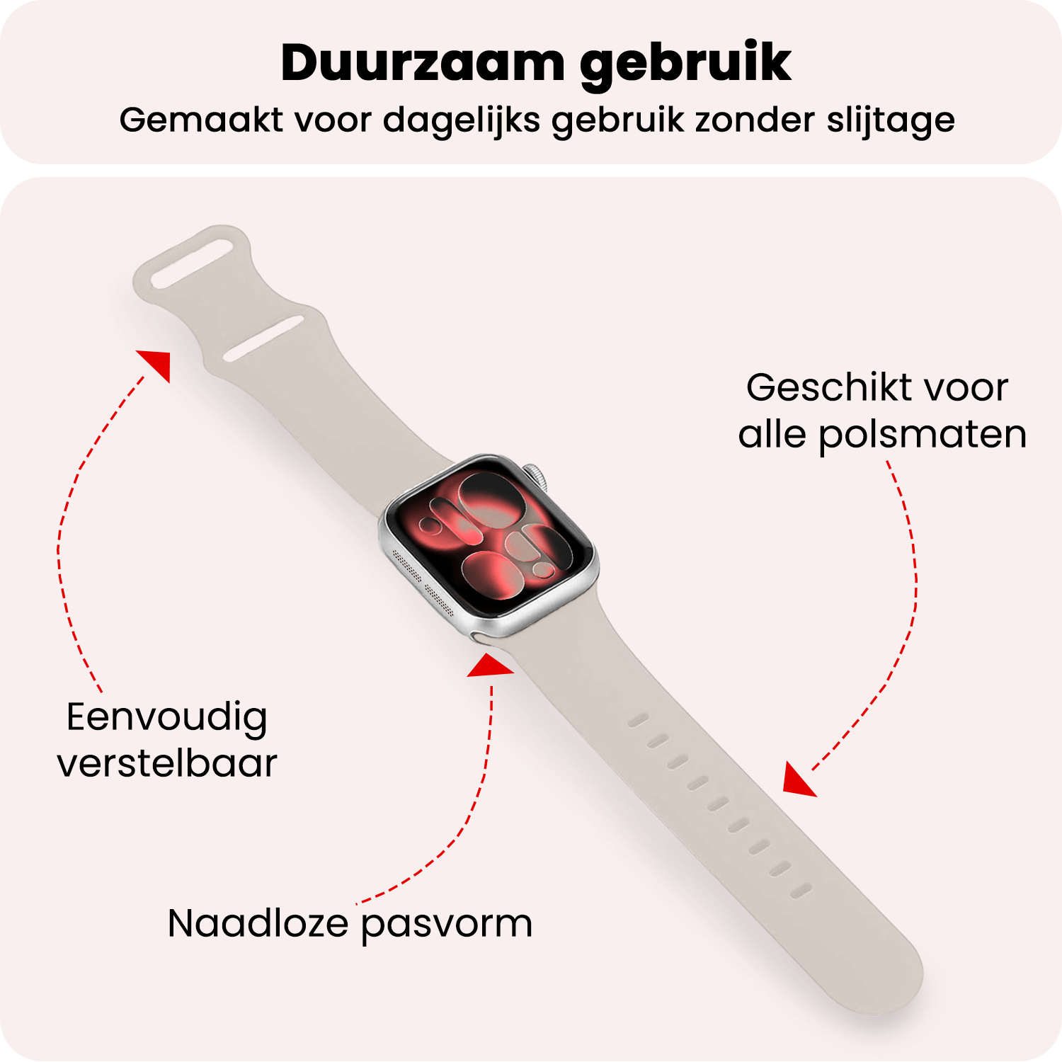 NoXx NoXx Apple Watch Bandje Siliconen Verstelbaar (42/44/45/46 mm) - Ivoor