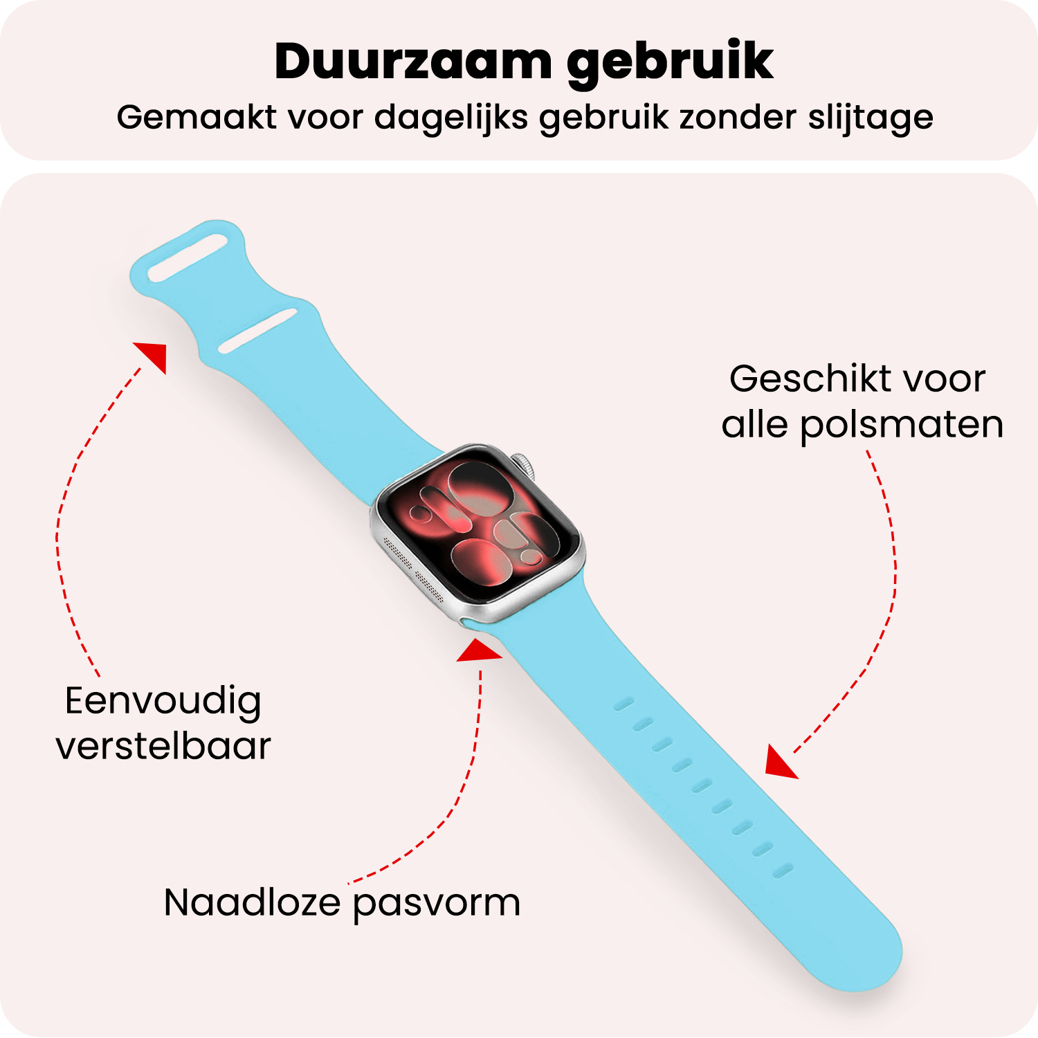 NoXx NoXx Apple Watch Bandje Siliconen Verstelbaar (42/44/45/46 mm) - Lichtblauw