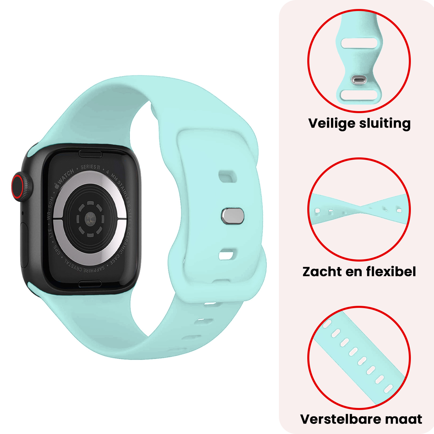 NoXx NoXx Apple Watch Bandje Siliconen Verstelbaar (42/44/45/46 mm) - Oud Roze