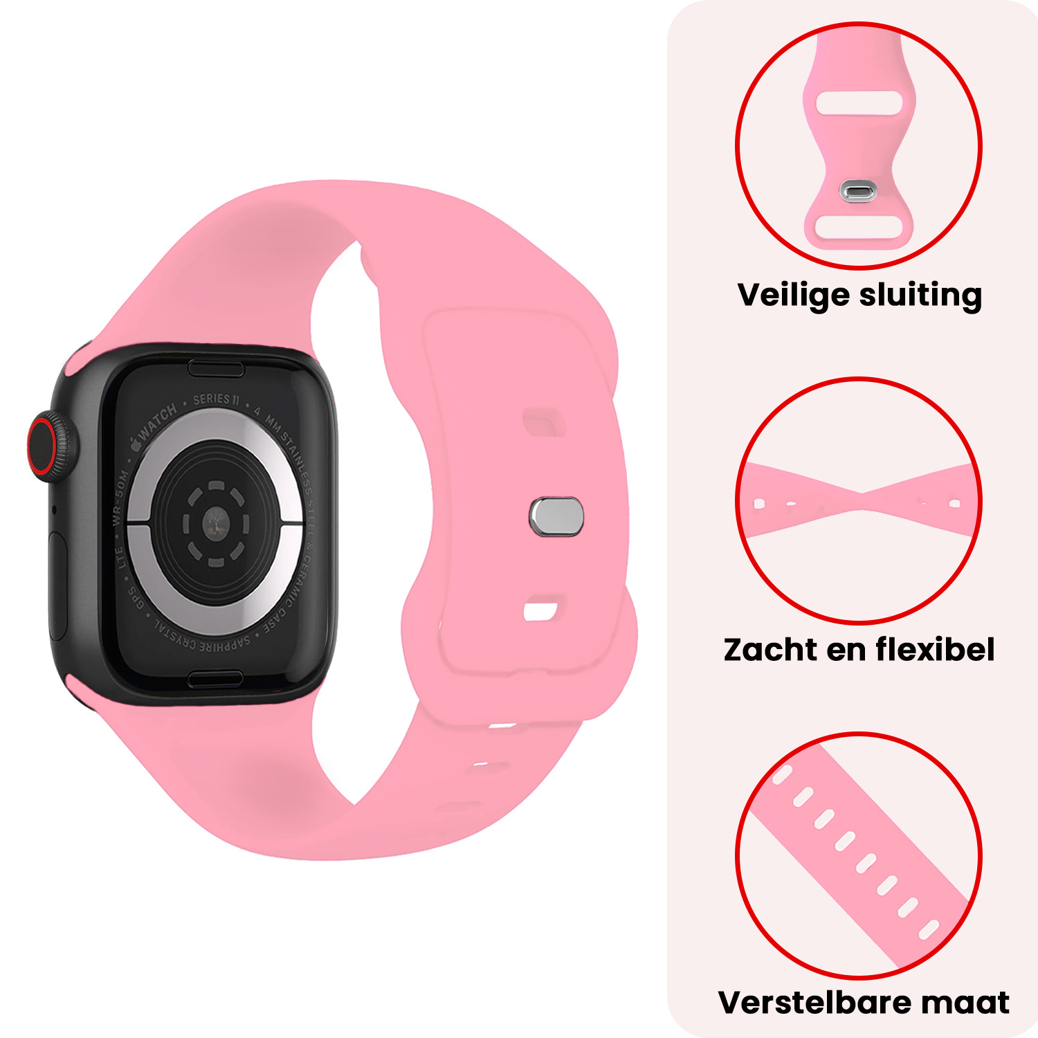 NoXx NoXx Apple Watch Bandje Siliconen Verstelbaar (42/44/45/46 mm) - Roze