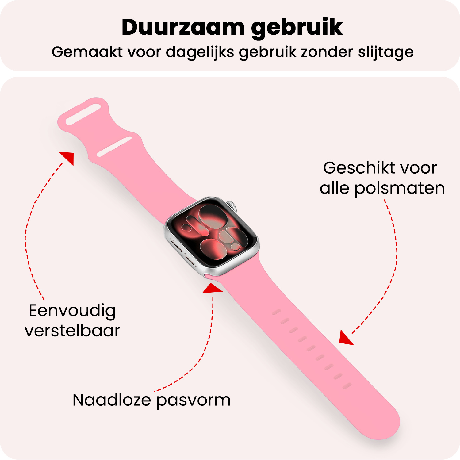 NoXx NoXx Apple Watch Bandje Siliconen Verstelbaar (42/44/45/46 mm) - Roze